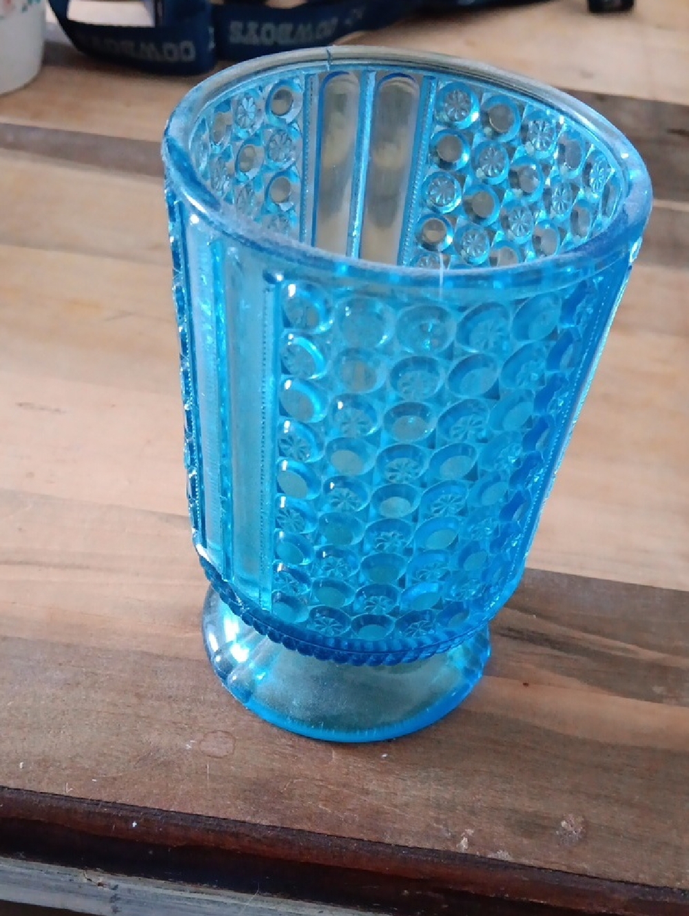 Blue Pressed Glass Toothbrush Holder